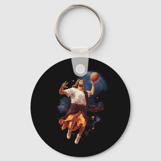 Porte-clés Fun Jesus Jouer Basketball (Recto)