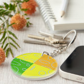 Porte-clés Fun Retro Quad Jaune Vert Orange Géométrique (Devant droit)
