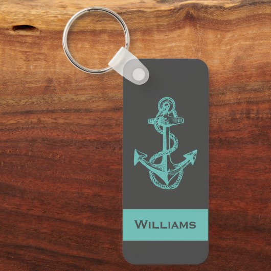 Porte-clés fun rustique, ANCRE nautique AVEC NOM | PORTE - CL (Recto)