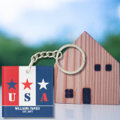 Porte-clés Fun Simple American Flag, Patriotique USA, Nom de 