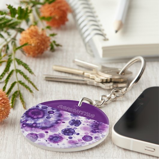 Porte-clés Fun violet violet rose Batik Cercles Art Motif (Devant droit)