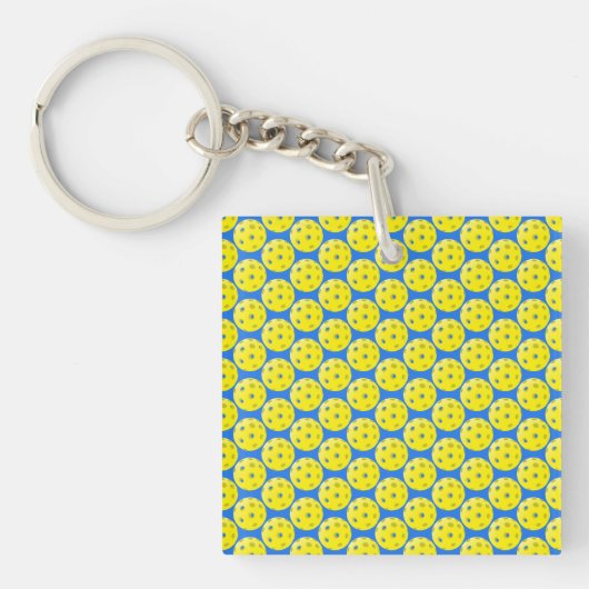 Porte-clés Fun Yellow Pickleball Motif sur Blue (Devant)
