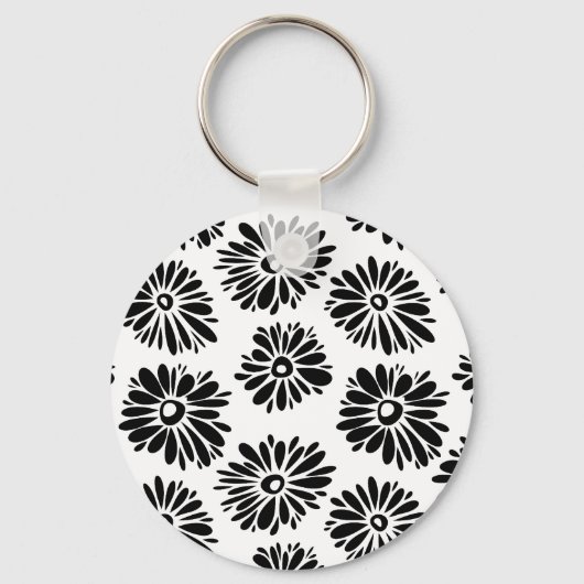 Porte-clés Funky Black et blanc floral (Recto)