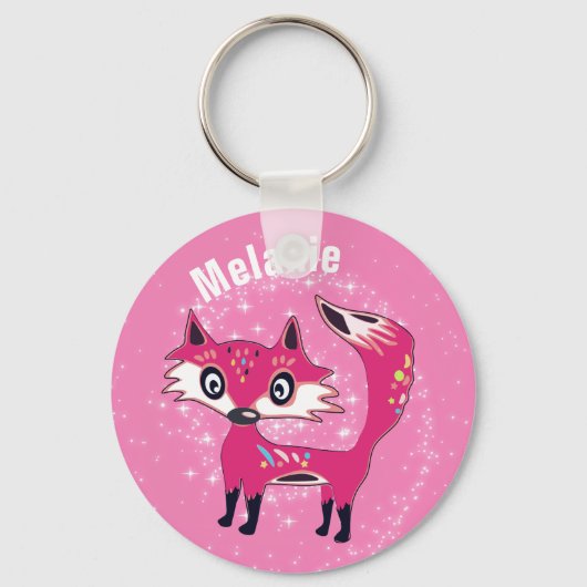 Porte-clés Funky Cute Pink Fox Personalised (Recto)