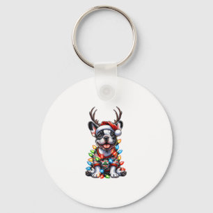 Porte-clés Funky French Bulldog Christmas Light Santa Hat Rei