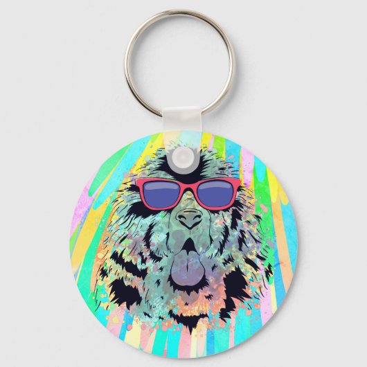 Porte-clés Funky Newfoundland Dog Lunettes de soleil Design (Recto)