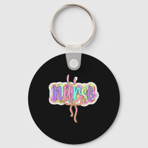 Porte-clés Funky Nurse Coquette Bow Brushstroke Doodle Bunny