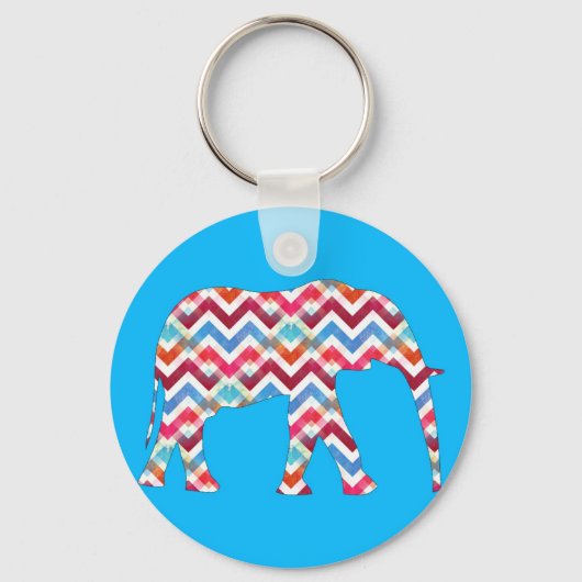 Porte-clés Funky Zigzag Chevron Elephant sur bleu Turquoise (Recto)