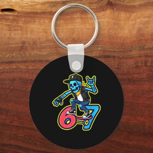 Porte-clés Funny 67 Skeleton Skater Meme Retro Skateboarding (Recto)