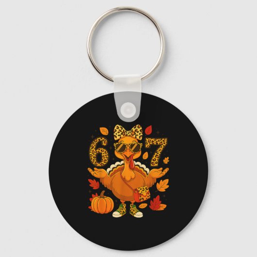 Porte-clés Funny 6 7 Thanksgiving Leopard Bow Turkey Six Seve (Recto)