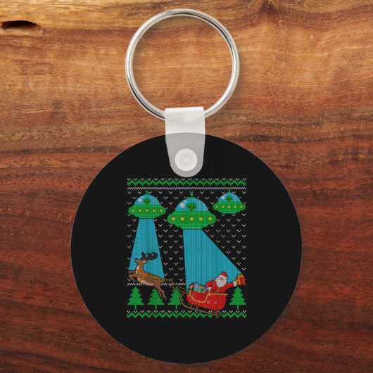 Porte-clés Funny Alien Ufo Santa Sleigh Ugly Christmas Sweate (Recto)