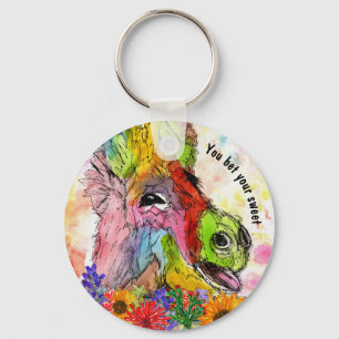 Porte-clés Funny and Colorful Watercolor Donkey Keychain