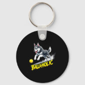 Porte-clés Funny Ballaholic Siberian Husky Dog Chasing Ball (Recto)