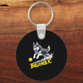 Porte-clés Funny Ballaholic Siberian Husky Dog Chasing Ball (Recto)