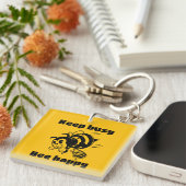 Porte-clés Funny Bee Keep Busy Bee Happy Motivational Cartoon (Devant Droit)