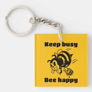 Porte-clés Funny Bee Keep Busy Bee Happy Motivational Cartoon