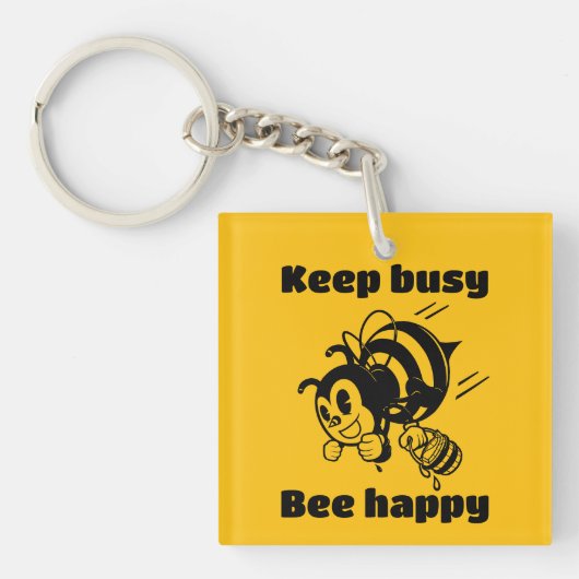 Porte-clés Funny Bee Keep Busy Bee Happy Motivational Cartoon (Devant)
