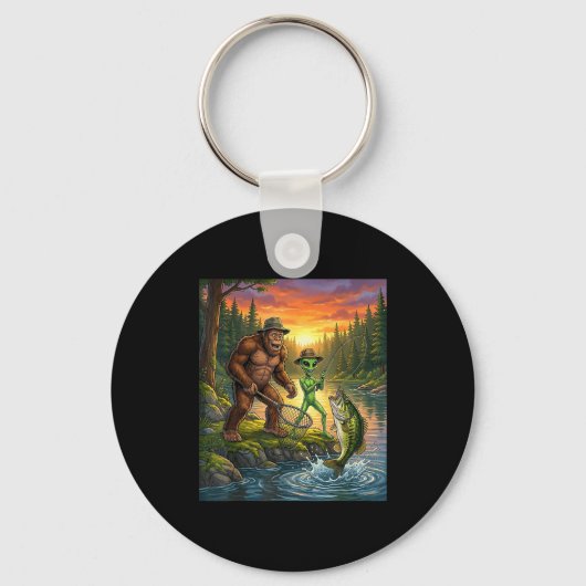 Porte-clés Funny Bigfoot Fishing Mens Alien Sasquatch Fishing (Recto)