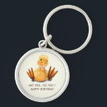Porte-clés Funny Birthday Keychain Playful Winking Duckling<br><div class="desc">Happy Birthday - Funny Yellow Duck Playful Wink Happy Smile Cartoon Drawing and Text - Choose / Add Your Unique Text / Font / Color - Make Your Special Gift - Resize and move or remove and add elements / image with customization tool ! - Drawing and Design by MIGNED....</div>