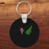 Porte-clés Funny Black Cat Gift Pushing Christmas Tree Over C (Recto)