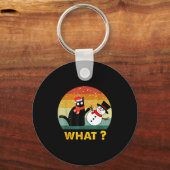 Porte-clés Funny Black Cat Pushing Snowman Xmas Winter Costum (Recto)