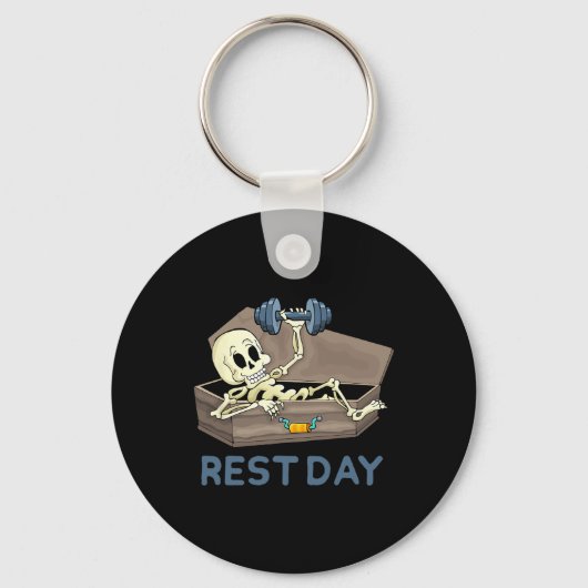Porte-clés Funny Bodybuilding Weight Lifting Skeleton Rest Da (Recto)