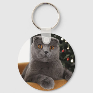 Porte-clés Funny British Cat and christmas tree