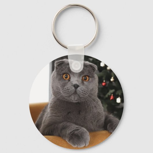 Porte-clés Funny British Cat and christmas tree (Recto)