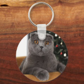 Porte-clés Funny British Cat and christmas tree (Recto)