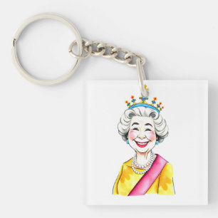 Porte-clés Funny Cartoon Queen Elizabeth II Royal Portrait