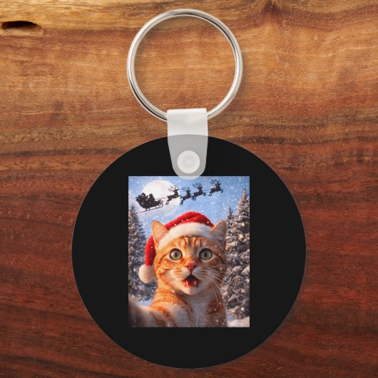 Porte-clés Funny Cat Selfie With Santa Claus Christmas Men Wo (Recto)