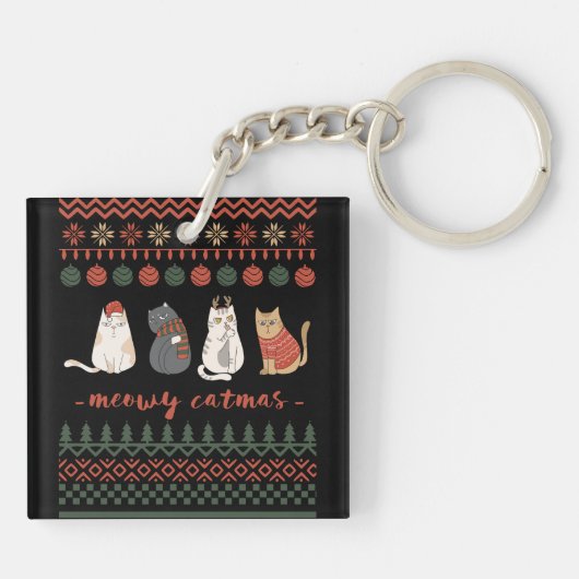 Porte-clés Funny Chat jeu de Noël - Chat Noël (Dos)