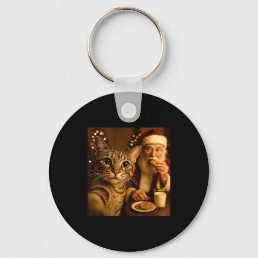 Porte-clés Funny Christmas Cat Selfie With Santa Claus Meme M (Recto)