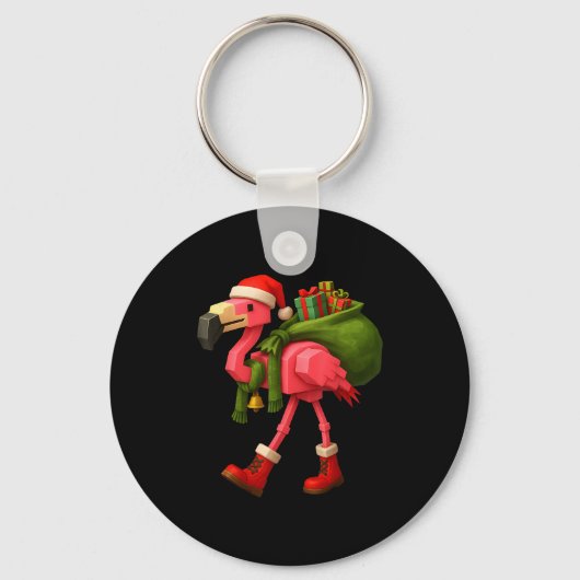 Porte-clés Funny Christmas Flamingo Santa Holiday Design (Recto)