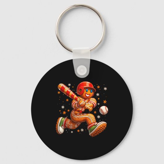 Porte-clés Funny Christmas Gingerbread Man Playing Baseball C (Recto)