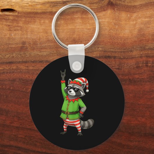 Porte-clés Funny Christmas Raccoon Dressed As Elf With Sungle (Recto)