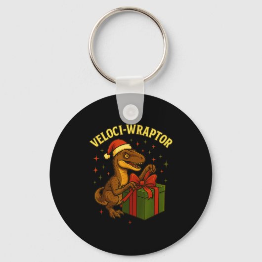Porte-clés Funny Christmas Velociraptor Pun Veloci-wraptor (Recto)