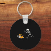 Porte-clés Funny Corgi Dog Steals Skeleton Bone Halloween (Recto)