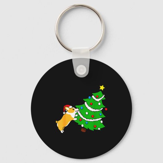 Porte-clés Funny Corgi Pushing Christmas Tree Xmas Dog Mom (Recto)