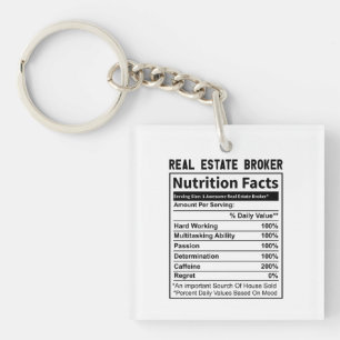 Porte-clés Funny Courtier immobilier Realtor Nutrition Fiches