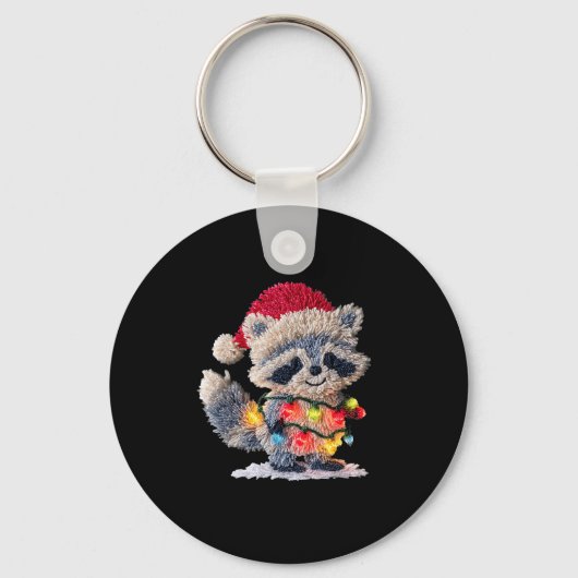 Porte-clés Funny Crochet Christmas Raccoon Xmas Lights Girly (Recto)