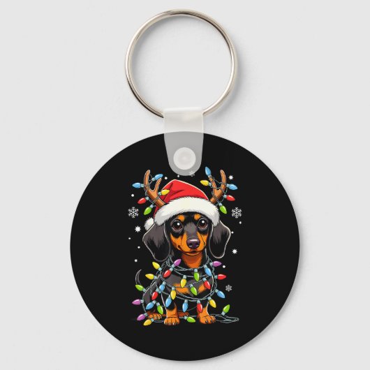 Porte-clés Funny Dachshund Christmas Lights Santa Hat Xmas (Recto)