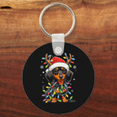 Porte-clés Funny Dachshund Christmas Lights Santa Hat Xmas (Recto)