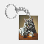 Porte-clés Funny Disappointed Cat With Coffee Mug (Devant gauche)
