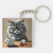 Porte-clés Funny Disappointed Cat With Coffee Mug (Dos)