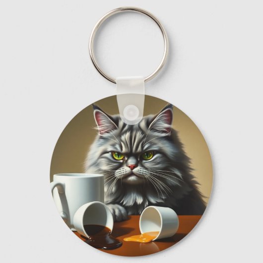 Porte-clés Funny Disappointed Cat With Coffee Mug (Recto)