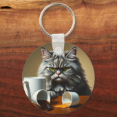 Porte-clés Funny Disappointed Cat With Coffee Mug (Recto)