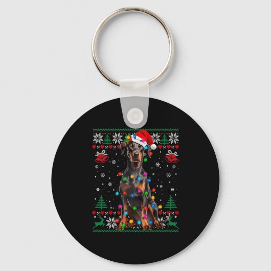 Porte-clés Funny Doberman Christmas Santa Hat Dog Ugly Sweate (Recto)