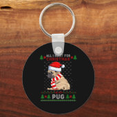 Porte-clés Funny Dog Lovers Cute Pug Santa Hat Ugly Christmas (Recto)