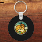 Porte-clés Funny Dog Reading Book Rain Cozy Umbrella Cute Art (Recto)